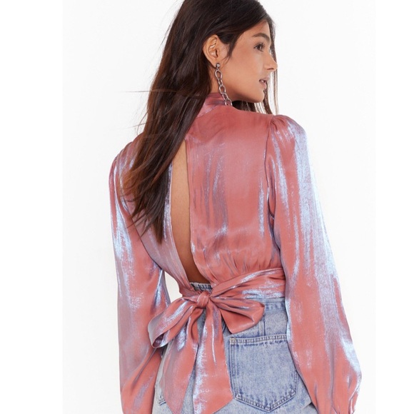 High Neck Cropped Blouse - Picture 2 of 2